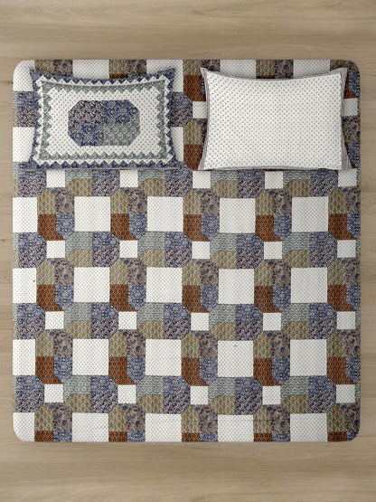 King Size Geometric Print Cotton Bed Sheet with 2 Pillow Covers