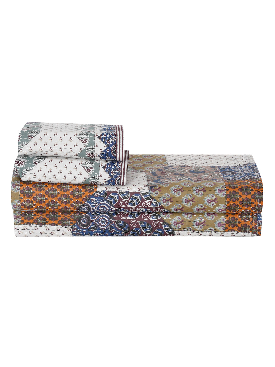 King Size Geometric Print Cotton Bed Sheet with 2 Pillow Covers