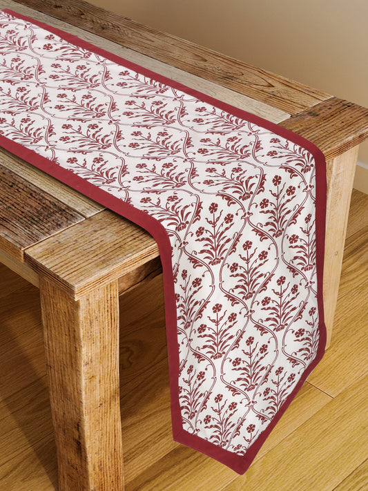 Rajasthan Décor White and Red Coloured Ethnic Motifs Cotton Table Cover