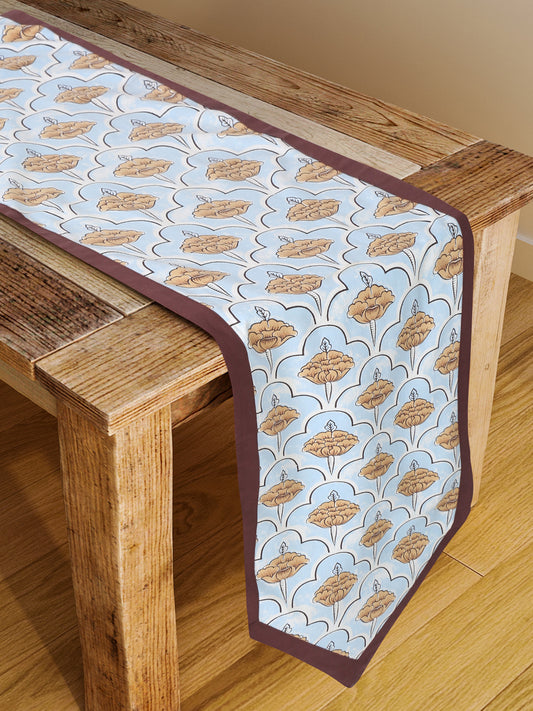 Rajasthan Décor Sky Blue Coloured Floral Cotton Table Cover