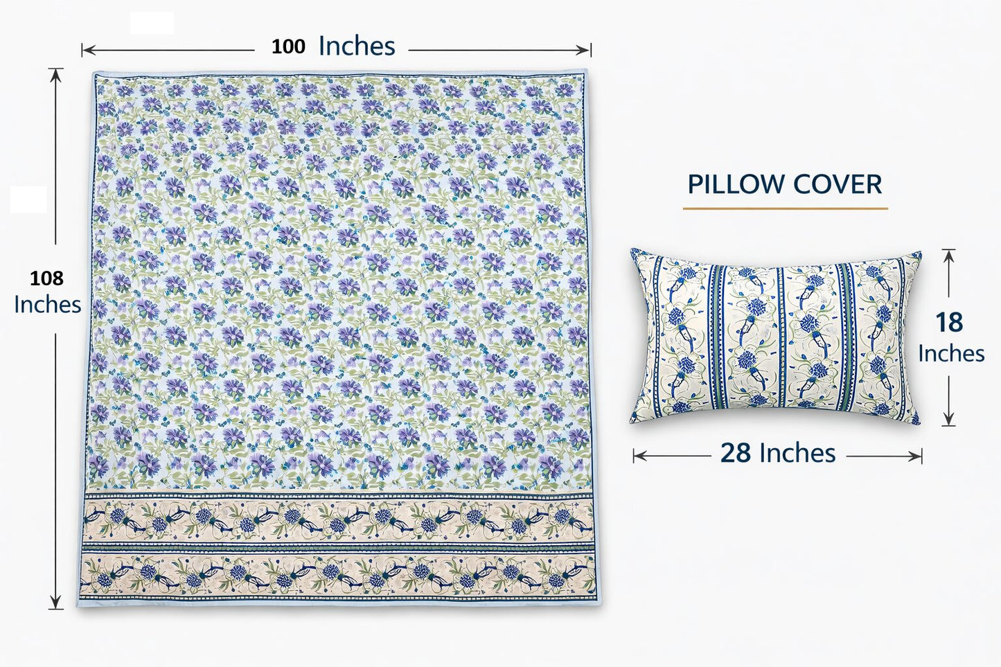 Blue Floral Cotton Bedsheet Set with Pillow Covers – King Size
