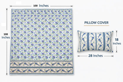 Blue Floral Cotton Bedsheet Set with Pillow Covers – King Size