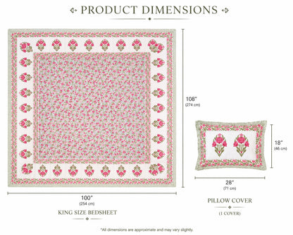 Pink Floral Cotton Bedsheet Set with Pillow Covers – King Size