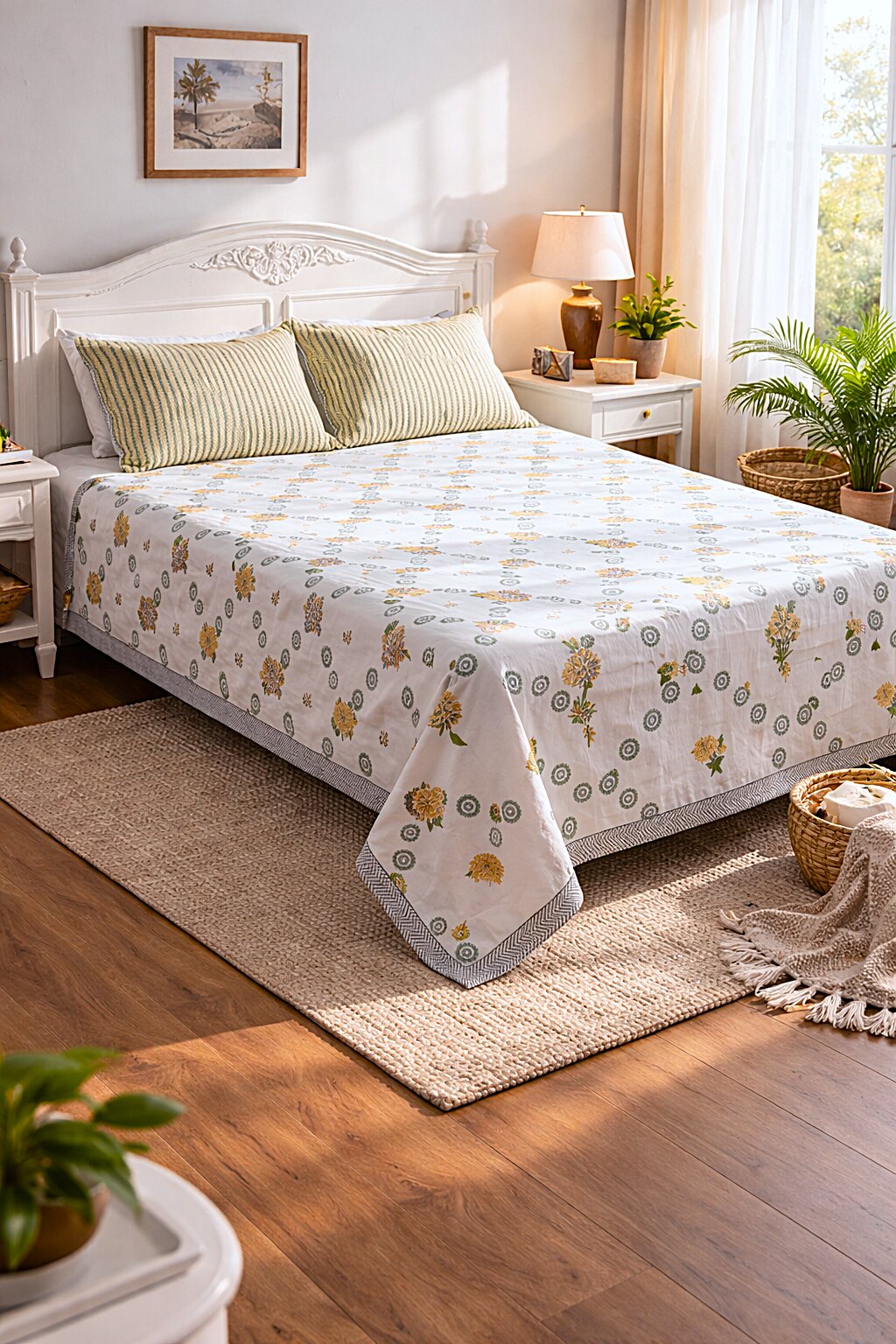 Jaipuri Floral Cotton Bedsheet with Pillow Covers