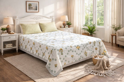 Jaipuri Floral Cotton Bedsheet with Pillow Covers