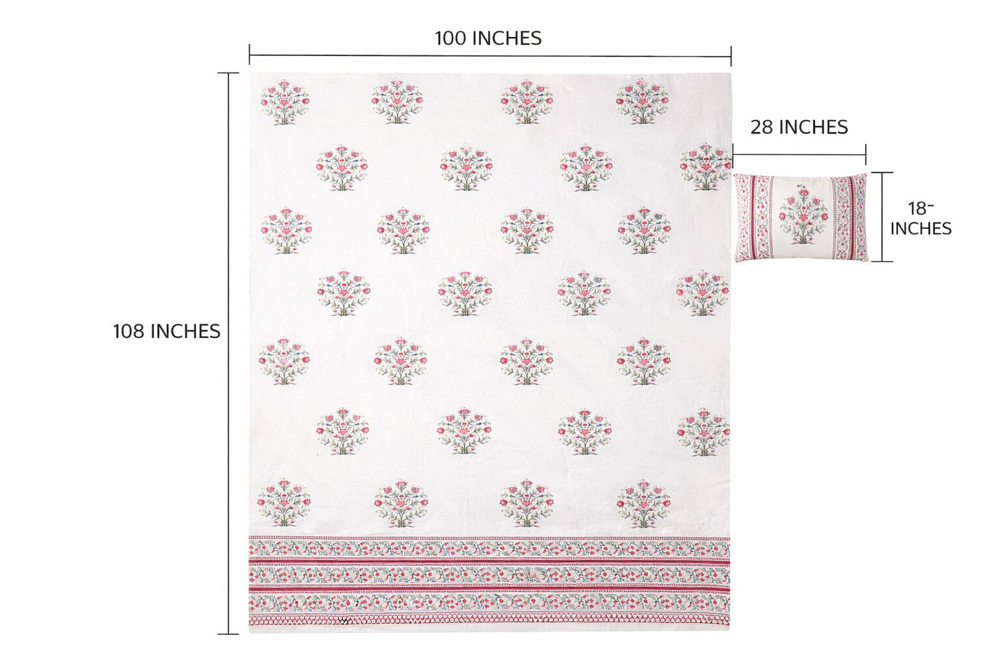 Red Floral Handblock Cotton Bedsheet Set with 2 Pillow Covers – King Size