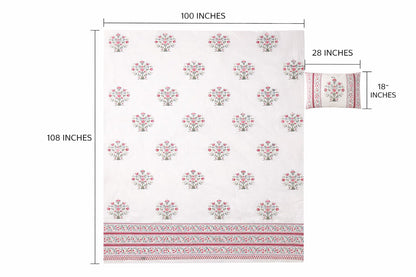 Red Floral Handblock Cotton Bedsheet Set with 2 Pillow Covers – King Size