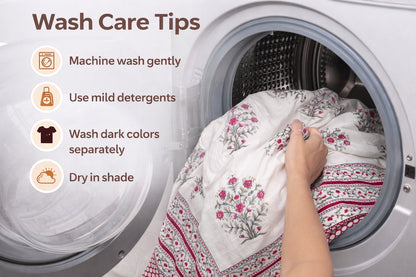 Red Floral Handblock Cotton Bedsheet Set with 2 Pillow Covers – King Size