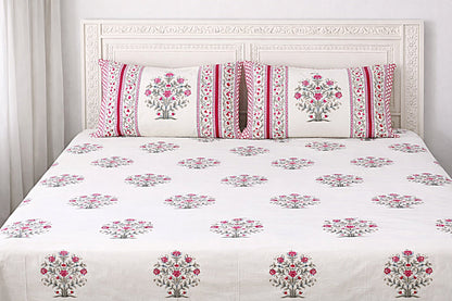 Red Floral Handblock Cotton Bedsheet Set with 2 Pillow Covers – King Size