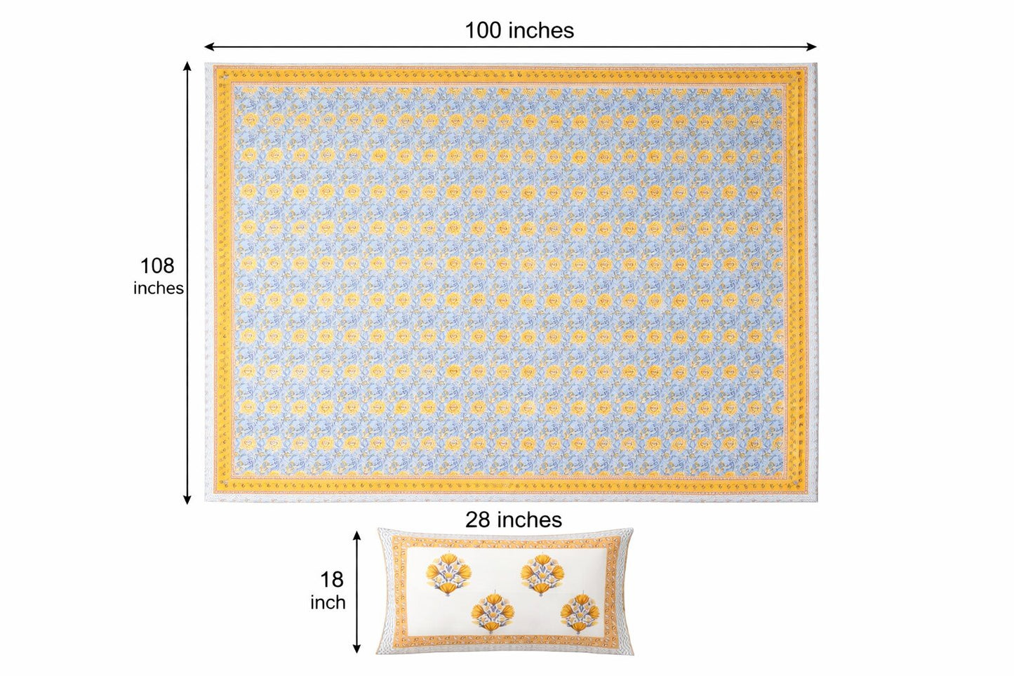 Blue & Yellow Floral Cotton Bedsheet with Pillow Covers – King Size Premium Set