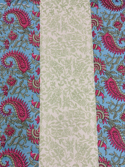 Handblock Paisley Striped Cotton Bedsheet Set with Pillow Covers – Ethnic Blue & Beige