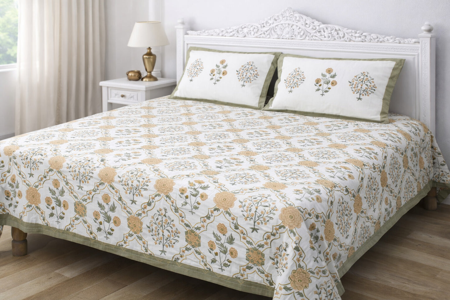 Jaipuri Hand Block Printed 100% Cotton King Size Bedsheet with 2 Pillow Covers