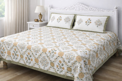 Jaipuri Hand Block Printed 100% Cotton King Size Bedsheet with 2 Pillow Covers