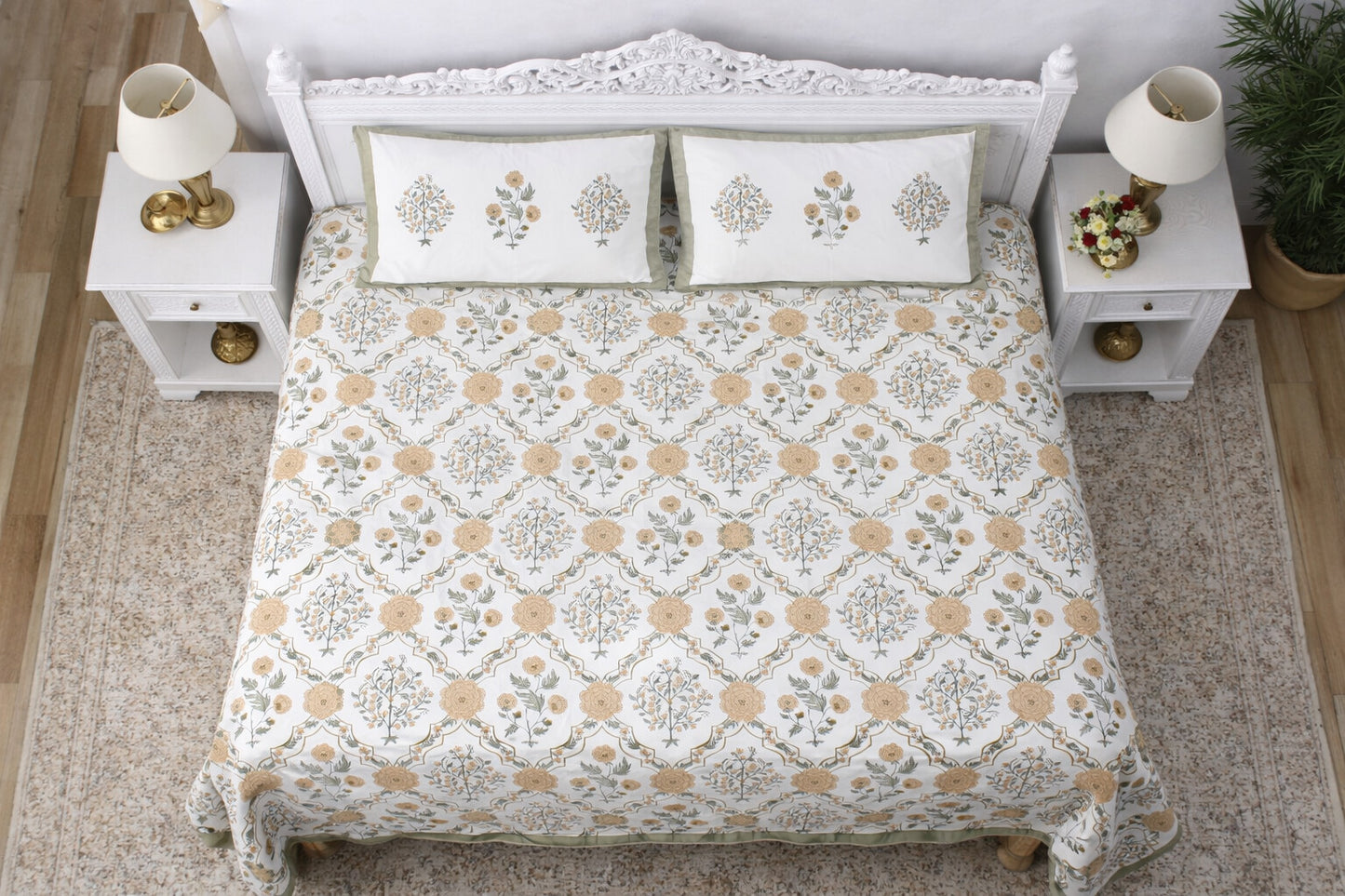 Jaipuri Hand Block Printed 100% Cotton King Size Bedsheet with 2 Pillow Covers