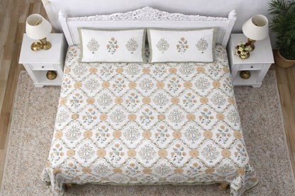 Jaipuri Hand Block Printed 100% Cotton King Size Bedsheet with 2 Pillow Covers