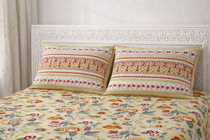Jaipuri Flower Print  100% Cotton King Size Bedsheet with 2 Pillow Covers