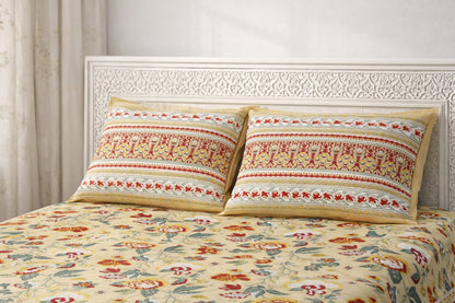 Jaipuri Flower Print  100% Cotton King Size Bedsheet with 2 Pillow Covers