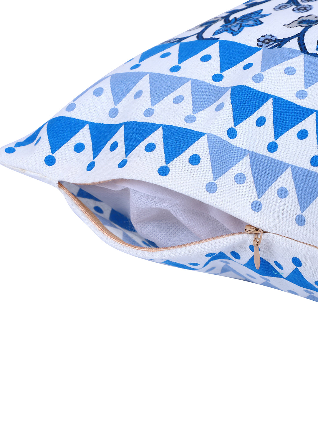 Rajasthan Décor Hand Block Floral Sky Blue Cotton Cushion Cover set of 2 (16x16 inches)