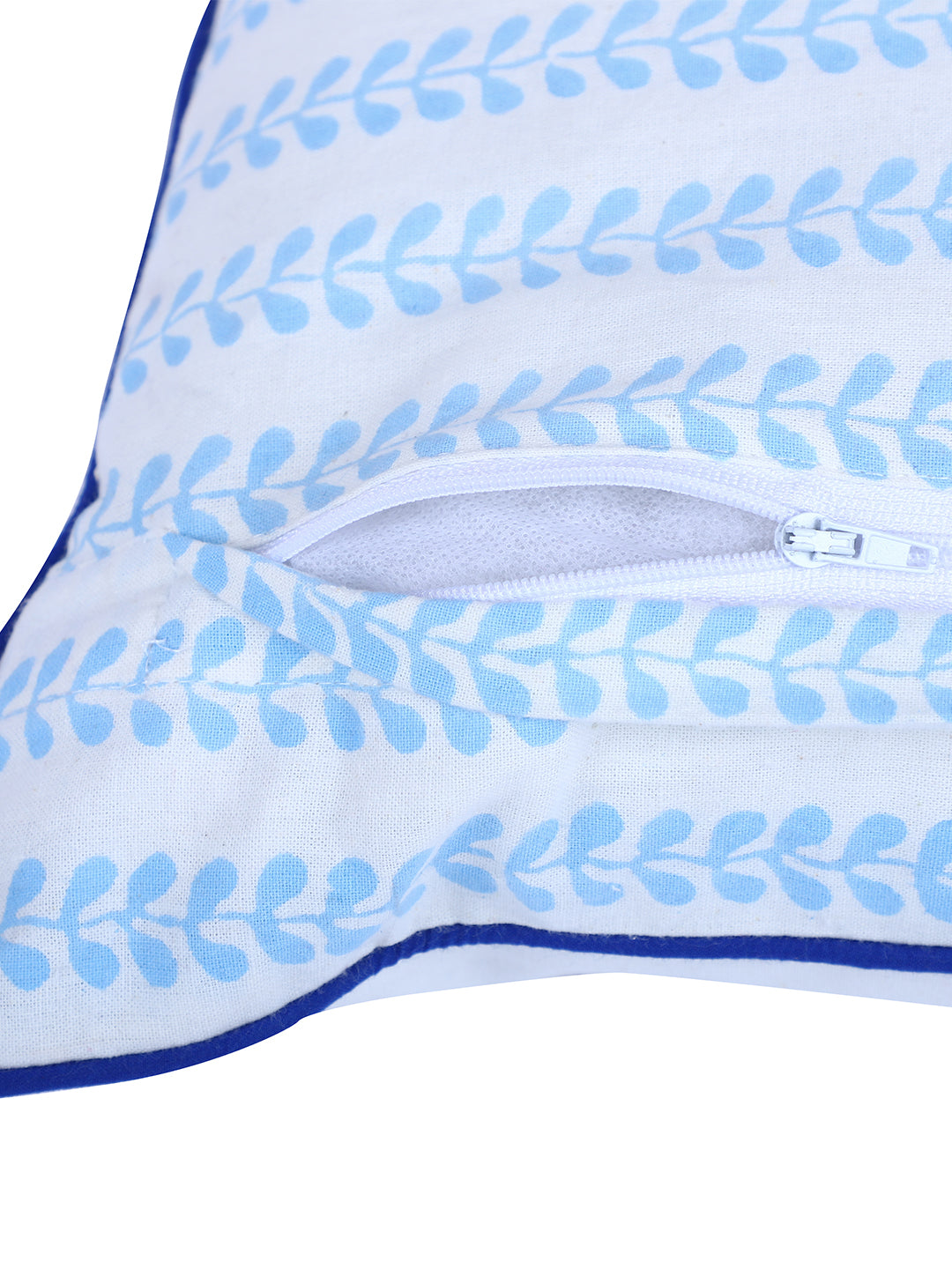 Rajasthan Décor Hand Block Animal Pattern White and Sky Blue Cotton Cushion Cover set of 2 (16x16 inches)