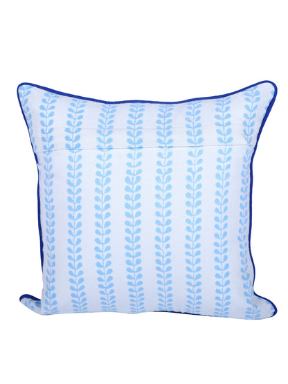 Rajasthan Décor Hand Block Animal Pattern White and Sky Blue Cotton Cushion Cover set of 2 (12x12 inches)