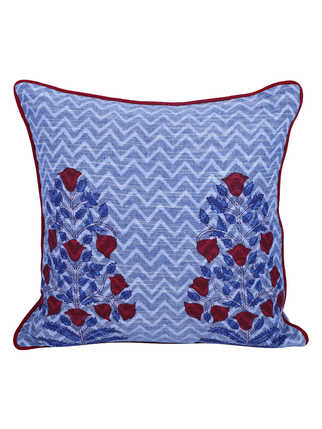 Rajasthan Décor Hand Block Floral Sky Blue Cotton Cushion Cover set of 2 (12x12 inches)
