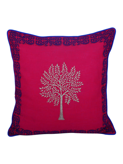 Rajasthan Décor Hand Block Floral Pink Color Cotton Cushion Cover set of 2 (16x16 inches)