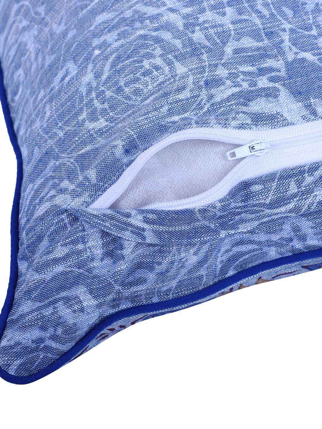 Rajasthan Décor Hand Block Floral Sky Blue Cotton Cushion Cover set of 2 (16x16 inches)