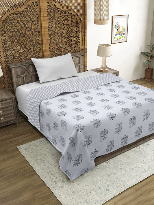 White Color Printed 120 GSM Revesible Cotton Single Bed AC Dohar