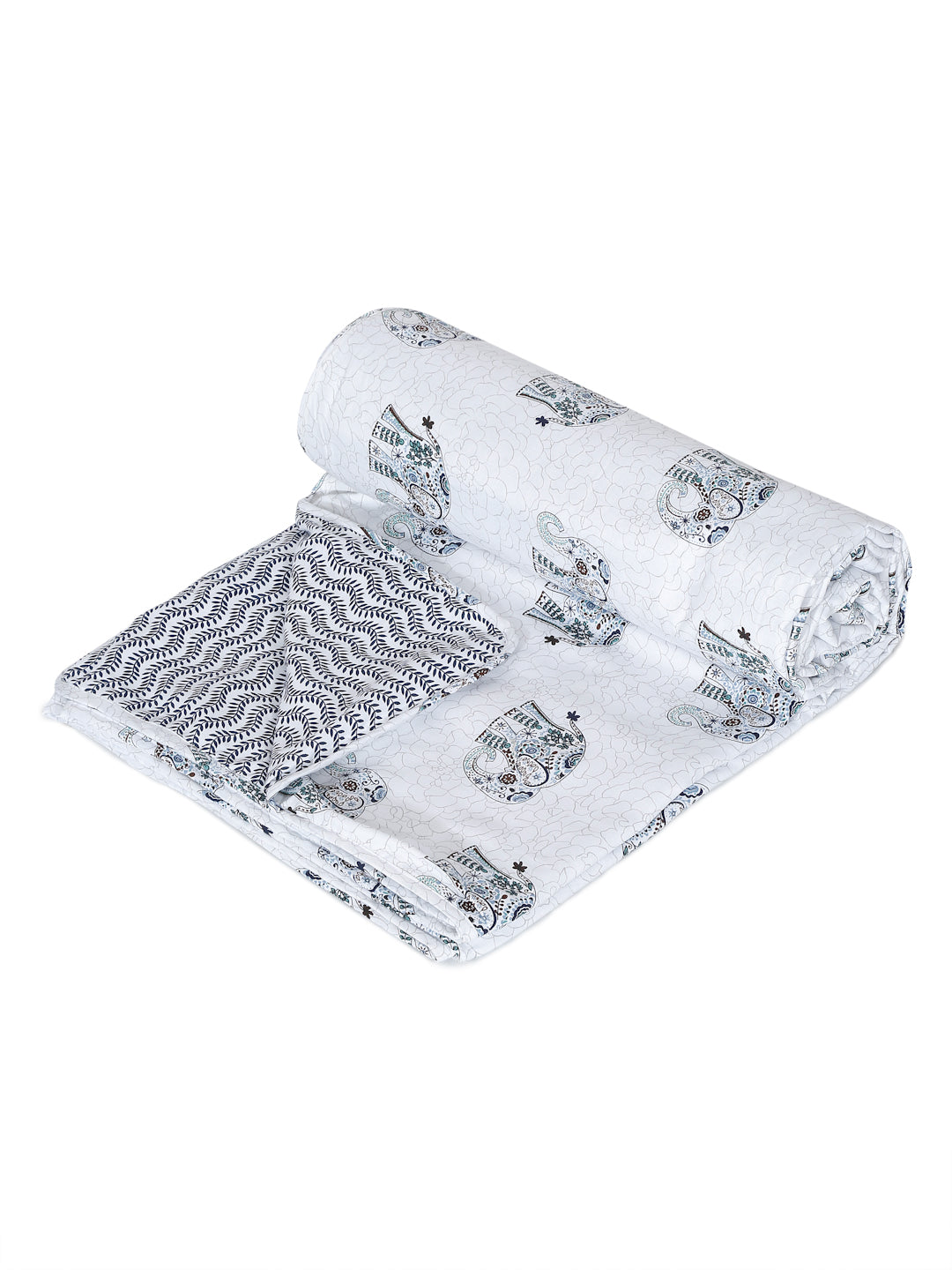 White Color Printed 120 GSM Revesible Cotton Single Bed AC Dohar