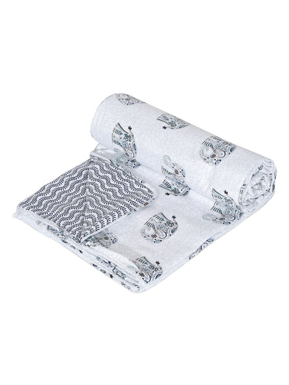 White Color Printed 120 GSM Revesible Cotton Single Bed AC Dohar