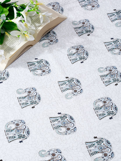 White Color Printed 120 GSM Revesible Cotton Single Bed AC Dohar