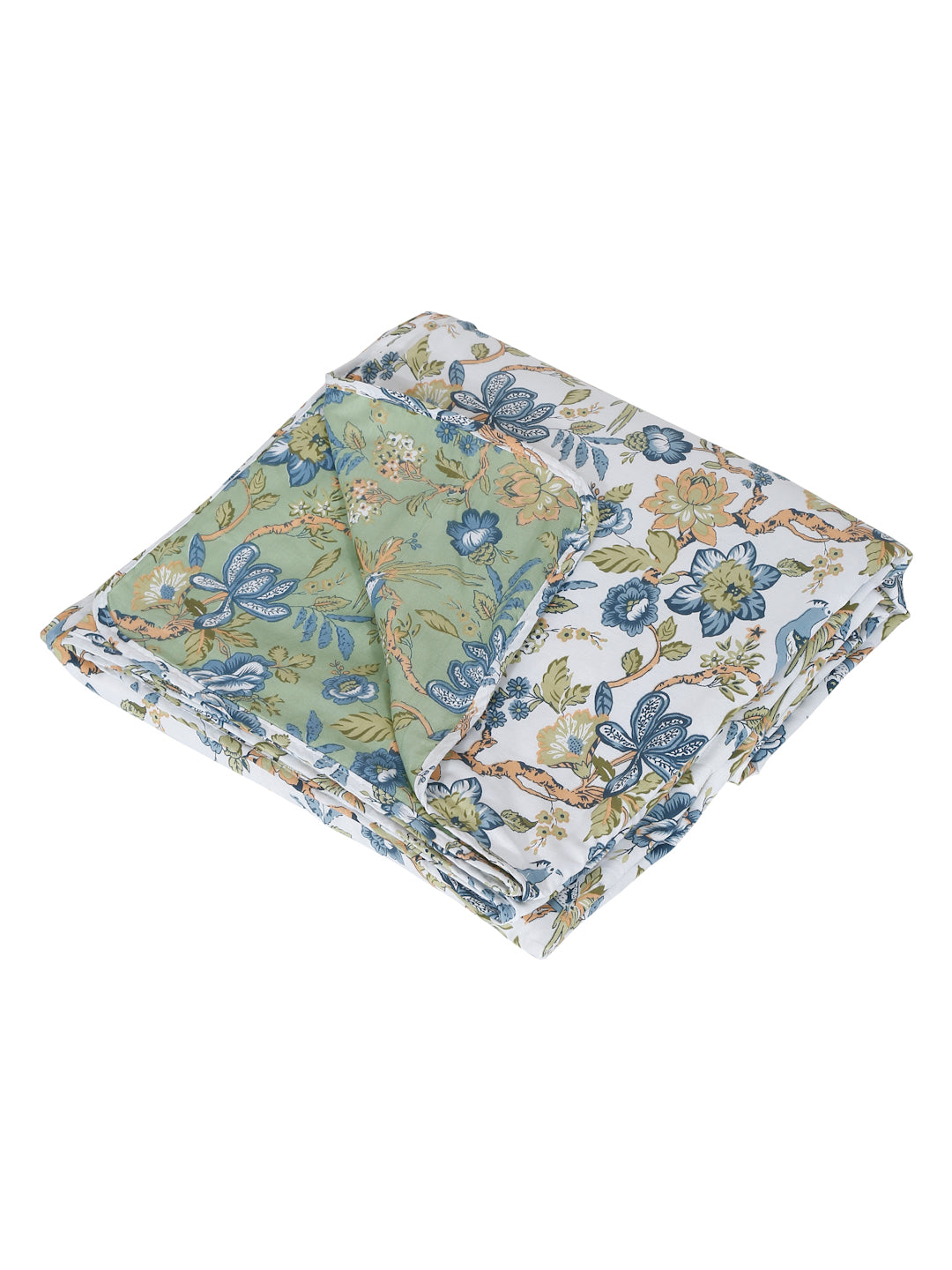 Green Floral Printed 120 GSM Revesible Cotton Single Bed AC Dohar
