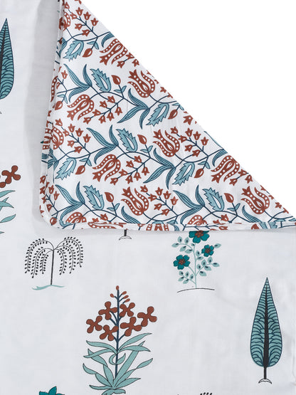 White Floral Printed 120 GSM Revesible Cotton Single Bed AC Dohar