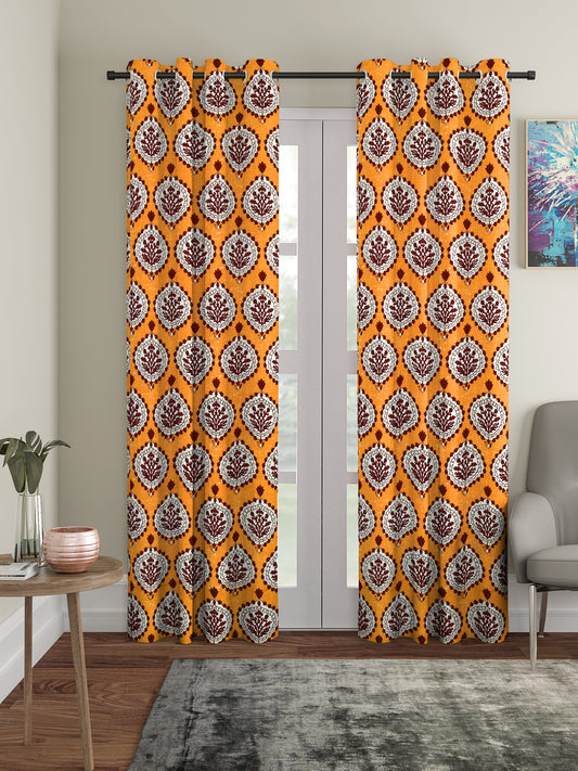 Rajsthan Décor Screen Print Cotton Floral Door Curtain Set of 2 (54x85 Inch)