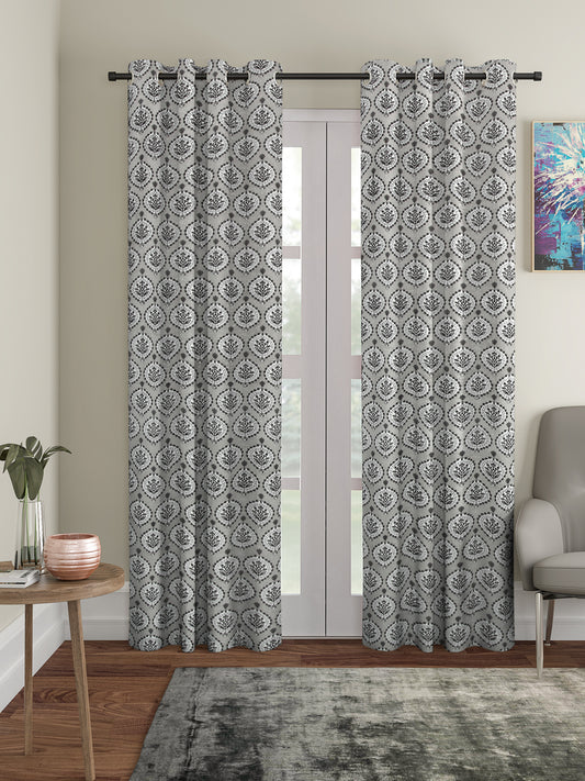 Rajsthan Décor Screen Print Cotton Floral Door Curtain Set of 2 (54x85 Inch)