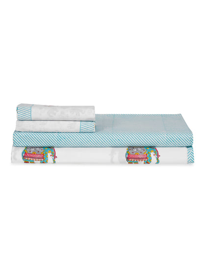 Rajasthan Decor 240 TC Percale Cotton Hand Block Cotton King Bedsheet with 2 Pillow Covers