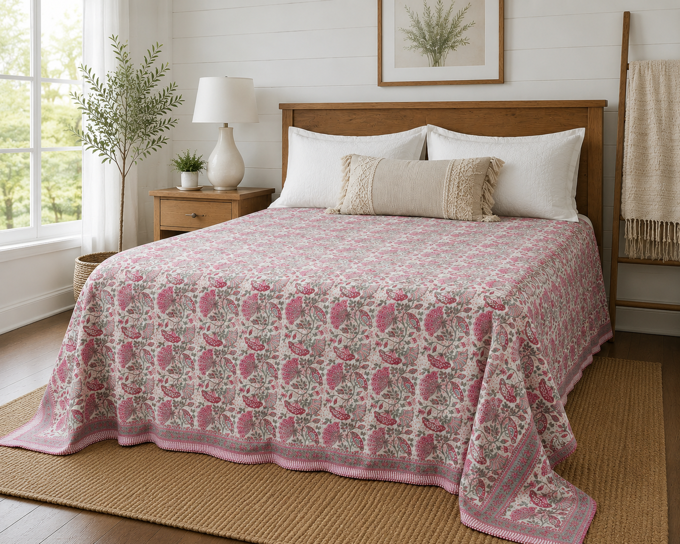 Rosabelle Heritage Hand Block Kantha Bedcover
