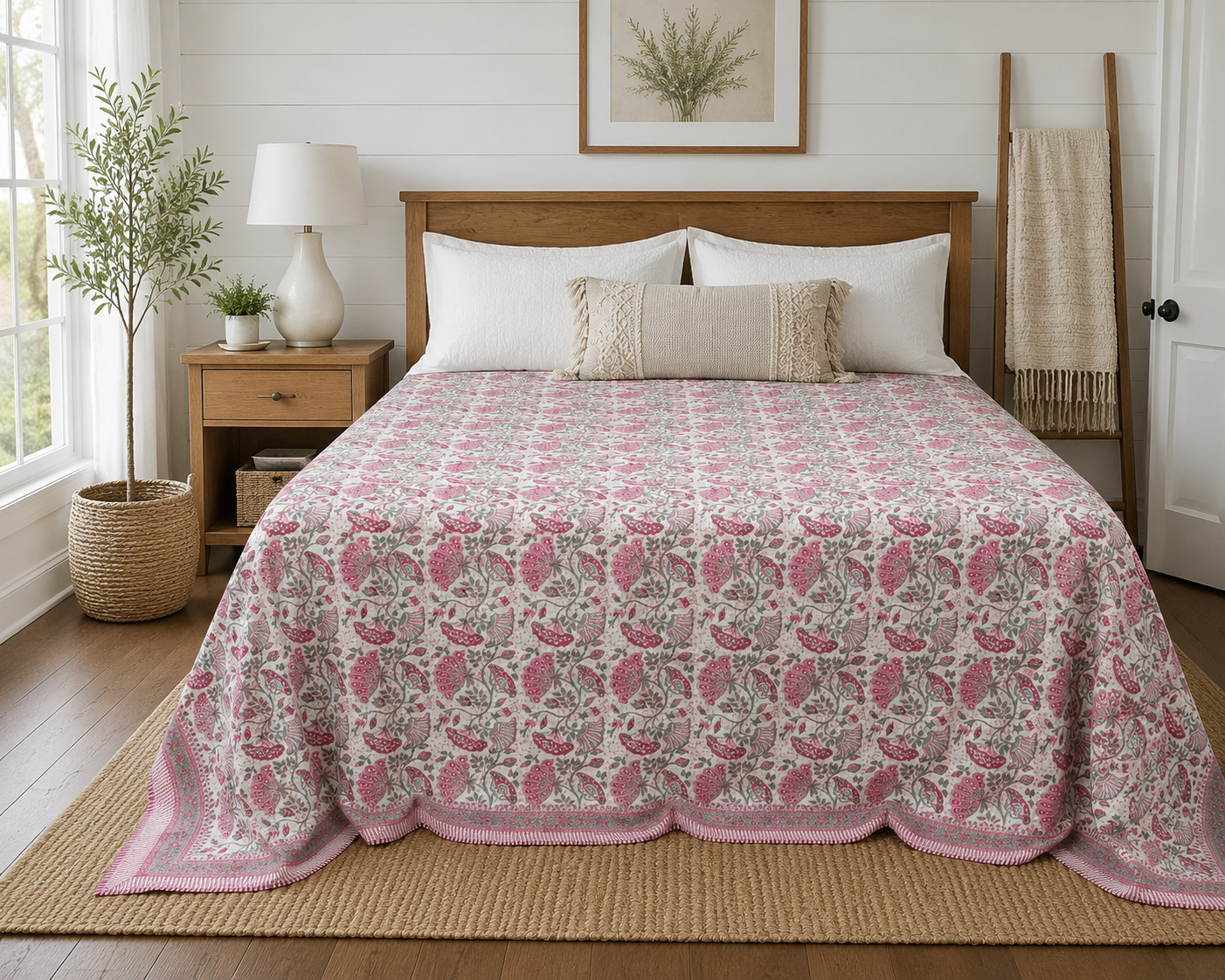 Rosabelle Heritage Hand Block Kantha Bedcover