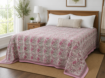 Rosabelle Heritage Hand Block Kantha Bedcover