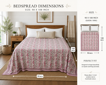Rosabelle Heritage Hand Block Kantha Bedcover