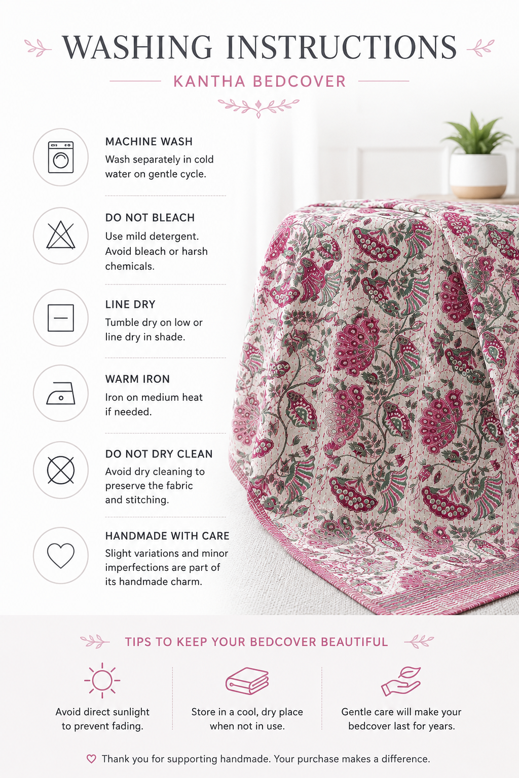 Rosabelle Heritage Hand Block Kantha Bedcover