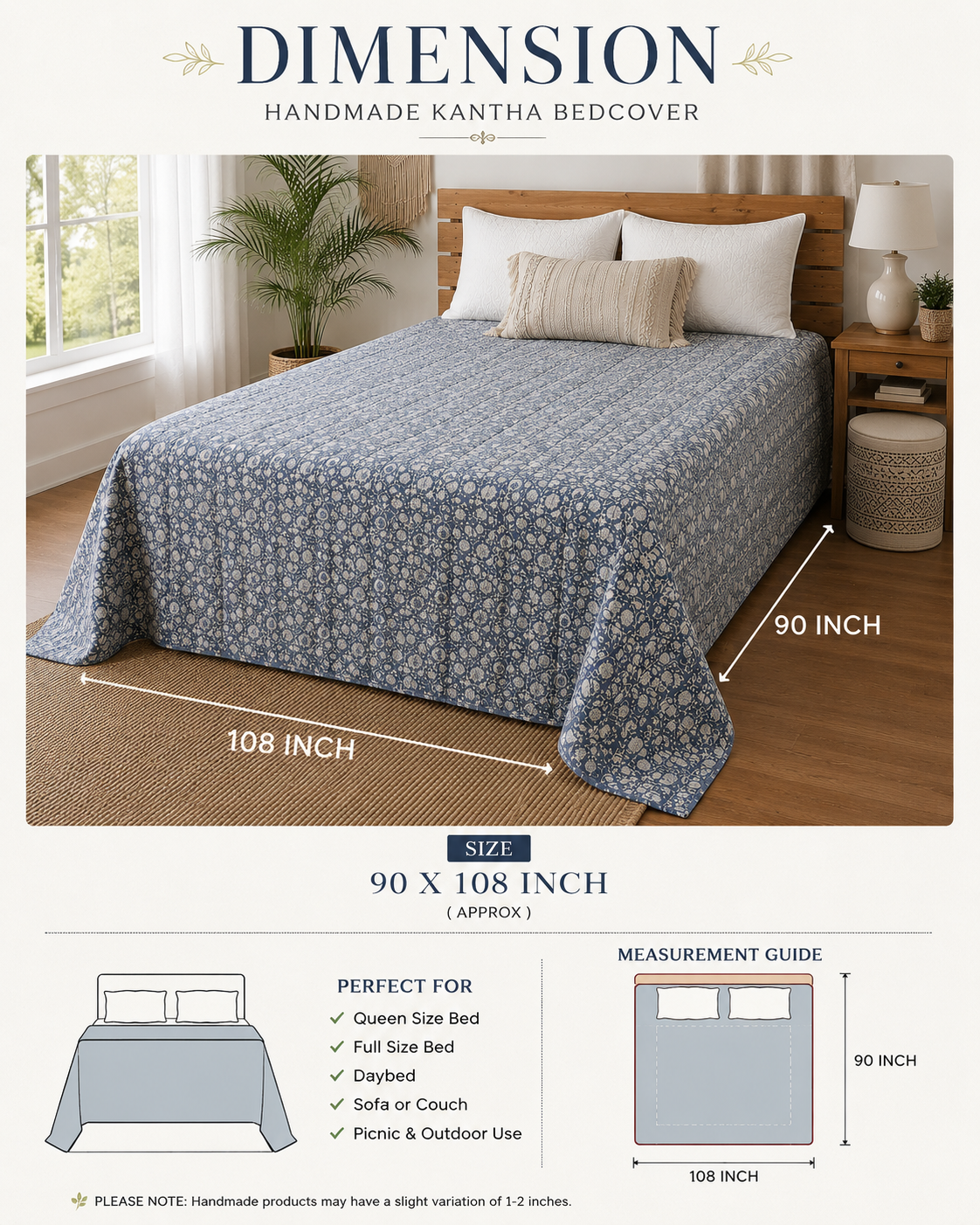 Asteria Heritage Hand Block Kantha Bedcover