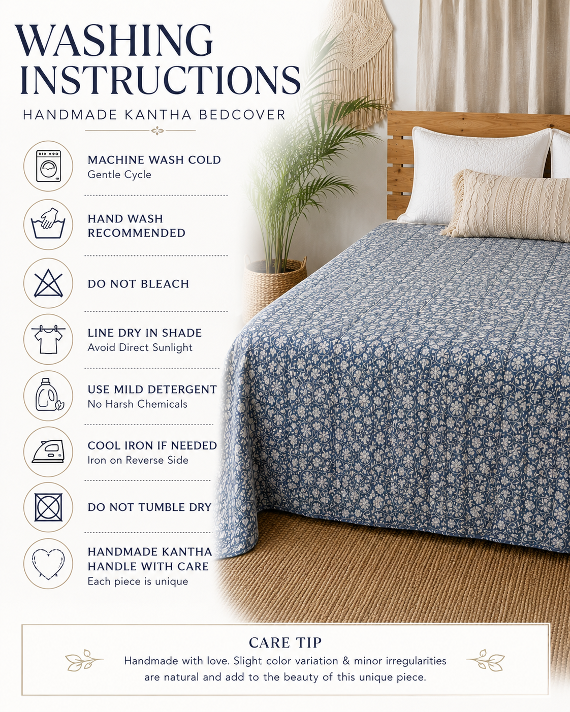 Asteria Heritage Hand Block Kantha Bedcover