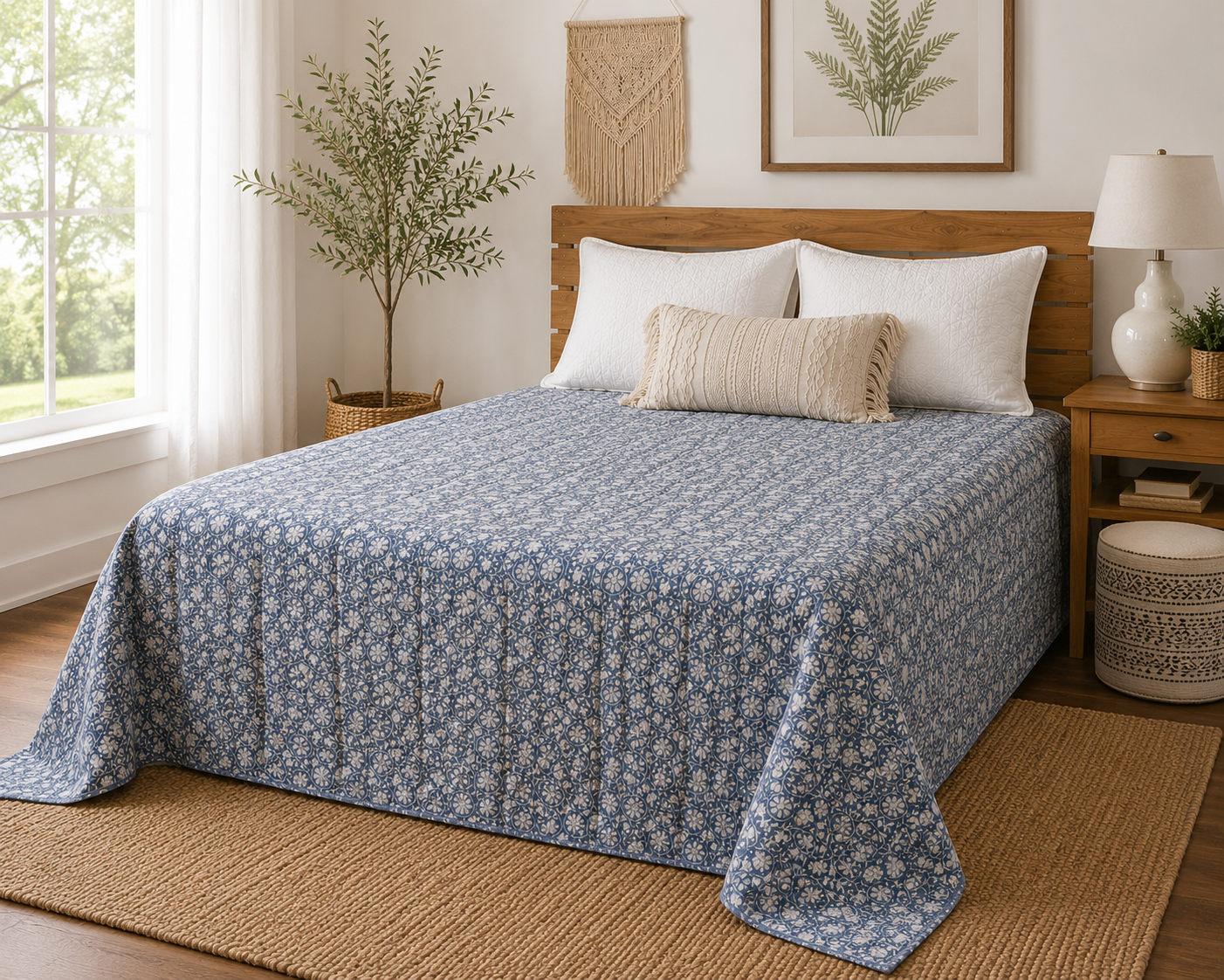 Asteria Heritage Hand Block Kantha Bedcover