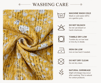 Mustard Yellow Floral Cotton Bedspread | Hand Block Printed Bedding