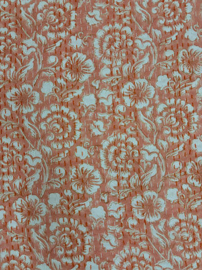 Blush Pink Floral Cotton Bedspread | Hand Block Printed Bedding