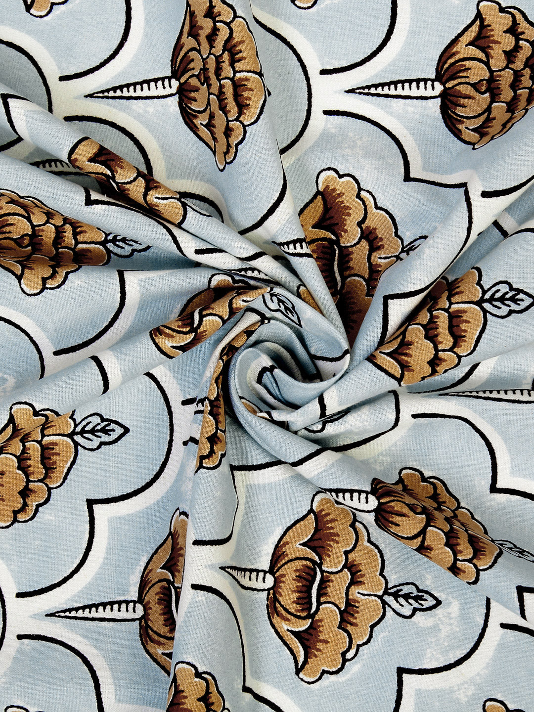 Rajsthan Décor Screen Print Cotton Light Blue Floral Long Door Curtain Set of 2 (54x110 inch)