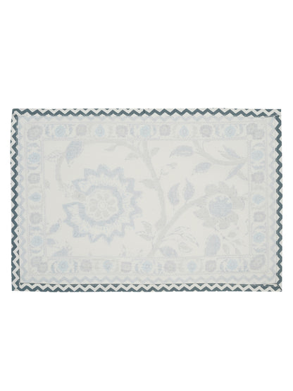 White and Green Set of 7 Cotton Printed Table Mat and Runner