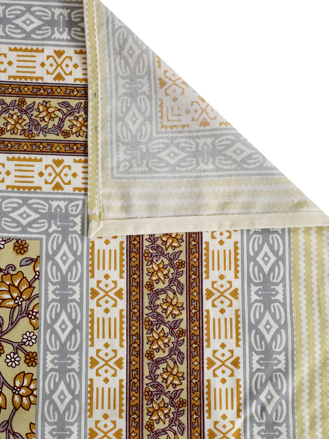 Light Yellow Cotton Jaipuri Floral Single Bed sheet with 1 Pillow Cover