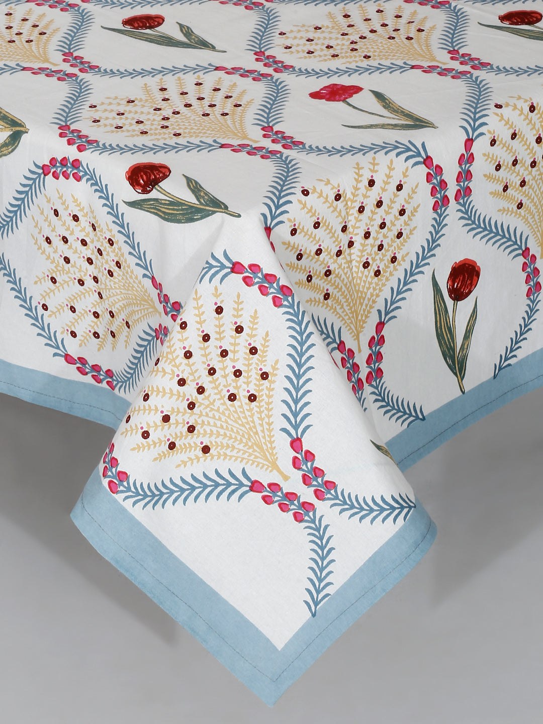 White and Red Floral Cotton Single Bed sheet with 1 Pillow Cover